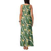 Hawaiian Pikake Maile Lei Family Matching Tank Maxi Dress and Hawaiian Shirt Tiare Hibiscus Kalo Palapalai Leaf Green