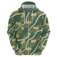 Hawaiian Pikake Maile Lei Hoodie Tiare Hibiscus Kalo Palapalai Leaf Green