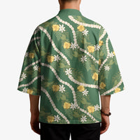 Hawaiian Pikake Maile Lei Kimono Tiare Hibiscus Kalo Palapalai Leaf Green LT19 - Polynesian Pride