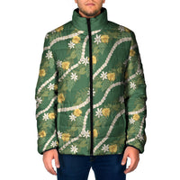 Hawaiian Pikake Maile Lei Padded Jacket Tiare Hibiscus Kalo Palapalai Leaf Green LT19 Men Green - Polynesian Pride