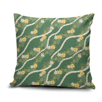 Hawaiian Pikake Maile Lei Pillow Cover Tiare Hibiscus Kalo Palapalai Leaf Green