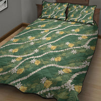 Hawaiian Pikake Maile Lei Quilt Bed Set Tiare Hibiscus Kalo Palapalai Leaf Green LT19 - Polynesian Pride