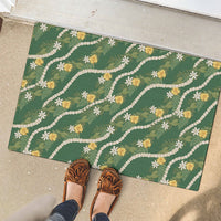 Hawaiian Pikake Maile Lei Rubber Doormat Tiare Hibiscus Kalo Palapalai Leaf Green