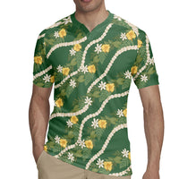Hawaiian Pikake Maile Lei Rugby Jersey Tiare Hibiscus Kalo Palapalai Leaf Green LT19 - Polynesian Pride