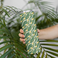 Hawaiian Pikake Maile Lei Skinny Tumbler Tiare Hibiscus Kalo Palapalai Leaf Green