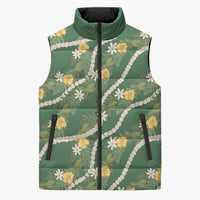 Hawaiian Pikake Maile Lei Sleeveless Puffer Jacket Tiare Hibiscus Kalo Palapalai Leaf Green LT19 Unisex Green - Polynesian Pride