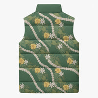 Hawaiian Pikake Maile Lei Sleeveless Puffer Jacket Tiare Hibiscus Kalo Palapalai Leaf Green LT19 - Polynesian Pride