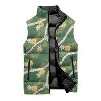 Hawaiian Pikake Maile Lei Sleeveless Puffer Jacket Tiare Hibiscus Kalo Palapalai Leaf Green LT19 - Polynesian Pride