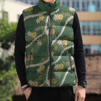 Hawaiian Pikake Maile Lei Sleeveless Puffer Jacket Tiare Hibiscus Kalo Palapalai Leaf Green LT19 - Polynesian Pride