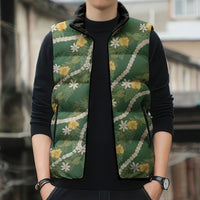 Hawaiian Pikake Maile Lei Sleeveless Puffer Jacket Tiare Hibiscus Kalo Palapalai Leaf Green LT19 - Polynesian Pride