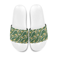 Hawaiian Pikake Maile Lei Slide Sandals Tiare Hibiscus Kalo Palapalai Leaf Green LT19 Green - Polynesian Pride