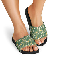 Hawaiian Pikake Maile Lei Slide Sandals Tiare Hibiscus Kalo Palapalai Leaf Green LT19 - Polynesian Pride