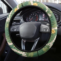 Hawaiian Pikake Maile Lei Steering Wheel Cover Tiare Hibiscus Kalo Palapalai Leaf Green