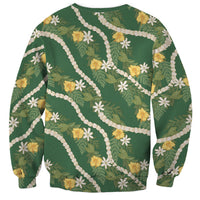 Hawaiian Pikake Maile Lei Sweatshirt Tiare Hibiscus Kalo Palapalai Leaf Green LT19 - Polynesian Pride