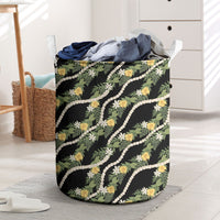 Hawaiian Pikake Maile Lei Laundry Basket Tiare Hibiscus Kalo Palapalai Leaf Black LT19 Black - Polynesian Pride