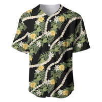 Hawaiian Pikake Maile Lei Baseball Jersey Tiare Hibiscus Kalo Palapalai Leaf Black LT19 Black - Polynesian Pride