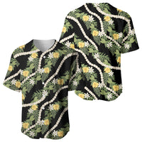 Hawaiian Pikake Maile Lei Baseball Jersey Tiare Hibiscus Kalo Palapalai Leaf Black LT19 - Polynesian Pride