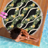Hawaiian Pikake Maile Lei Beach Blanket Tiare Hibiscus Kalo Palapalai Leaf Black LT19 - Polynesian Pride