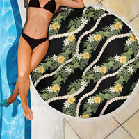 Hawaiian Pikake Maile Lei Beach Blanket Tiare Hibiscus Kalo Palapalai Leaf Black LT19 - Polynesian Pride