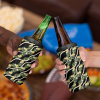 Hawaiian Pikake Maile Lei 4 in 1 Can Cooler Tumbler Tiare Hibiscus Kalo Palapalai Leaf Black