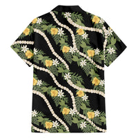Hawaiian Pikake Maile Lei Family Matching Summer Maxi Dress and Hawaiian Shirt Tiare Hibiscus Kalo Palapalai Leaf Black