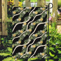 Hawaiian Pikake Maile Lei Garden Flag Tiare Hibiscus Kalo Palapalai Leaf Black LT19 Garden Flag Black - Polynesian Pride