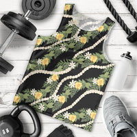 Hawaiian Pikake Maile Lei Men Tank Top Tiare Hibiscus Kalo Palapalai Leaf Black LT19 - Polynesian Pride