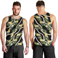 Hawaiian Pikake Maile Lei Men Tank Top Tiare Hibiscus Kalo Palapalai Leaf Black LT19 - Polynesian Pride