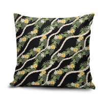 Hawaiian Pikake Maile Lei Pillow Cover Tiare Hibiscus Kalo Palapalai Leaf Black LT19 Black - Polynesian Pride