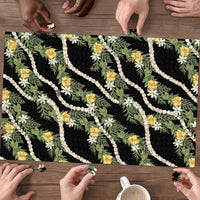 Hawaiian Pikake Maile Lei Puzzle Tiare Hibiscus Kalo Palapalai Leaf Black LT19 - Polynesian Pride