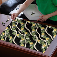 Hawaiian Pikake Maile Lei Puzzle Tiare Hibiscus Kalo Palapalai Leaf Black LT19 - Polynesian Pride