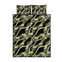 Hawaiian Pikake Maile Lei Quilt Bed Set Tiare Hibiscus Kalo Palapalai Leaf Black LT19 - Polynesian Pride