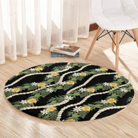 Hawaiian Pikake Maile Lei Round Carpet Tiare Hibiscus Kalo Palapalai Leaf Black LT19 - Polynesian Pride