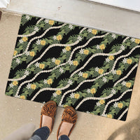Hawaiian Pikake Maile Lei Rubber Doormat Tiare Hibiscus Kalo Palapalai Leaf Black LT19 - Polynesian Pride