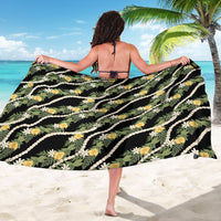 Hawaiian Pikake Maile Lei Sarong Tiare Hibiscus Kalo Palapalai Leaf Black LT19 - Polynesian Pride