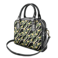 Hawaiian Pikake Maile Lei Shoulder Handbag Tiare Hibiscus Kalo Palapalai Leaf Black LT19 - Polynesian Pride