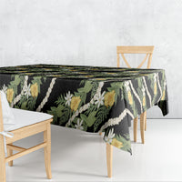 Hawaiian Pikake Maile Lei Tablecloth Tiare Hibiscus Kalo Palapalai Leaf Black LT19 - Polynesian Pride