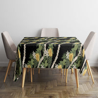 Hawaiian Pikake Maile Lei Tablecloth Tiare Hibiscus Kalo Palapalai Leaf Black LT19 - Polynesian Pride