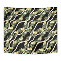 Hawaiian Pikake Maile Lei Tapestry Tiare Hibiscus Kalo Palapalai Leaf Black LT19 - Polynesian Pride