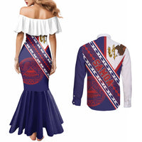 American Samoa Flag Day Couples Matching Mermaid Dress and Long Sleeve Button Shirt Polynesian Tribal Tattoo Eagle Art LT19 - Polynesian Pride