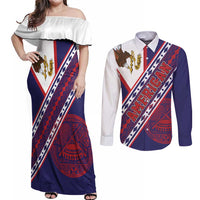 American Samoa Flag Day Couples Matching Off Shoulder Maxi Dress and Long Sleeve Button Shirt Polynesian Tribal Tattoo Eagle Art