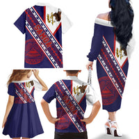 American Samoa Flag Day Family Matching Off The Shoulder Long Sleeve Dress and Hawaiian Shirt Polynesian Tribal Tattoo Eagle Art