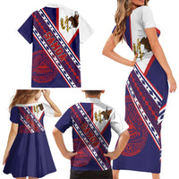 American Samoa Flag Day Family Matching Short Sleeve Bodycon Dress and Hawaiian Shirt Polynesian Tribal Tattoo Eagle Art