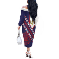 American Samoa Flag Day Off The Shoulder Long Sleeve Dress Polynesian Tribal Tattoo Eagle Art LT19 - Polynesian Pride