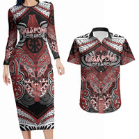 Aotearoa Iwi Ngapuhi Personalised Couples Matching Long Sleeve Bodycon Dress and Hawaiian Shirt Maori Kowhaiwhai Pattern