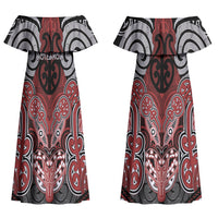 Aotearoa Iwi Ngapuhi Personalised Couples Matching Off Shoulder Maxi Dress and Long Sleeve Button Shirt Maori Kowhaiwhai Pattern