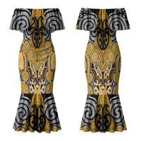 Aotearoa Iwi Ngati Whatua Personalised Couples Matching Mermaid Dress and Long Sleeve Button Shirt Maori Kowhaiwhai Pattern