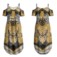 Aotearoa Iwi Ngati Whatua Personalised Couples Matching Summer Maxi Dress and Long Sleeve Button Shirt Maori Kowhaiwhai Pattern