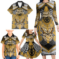 Aotearoa Iwi Ngati Whatua Personalised Family Matching Long Sleeve Bodycon Dress and Hawaiian Shirt Maori Kowhaiwhai Pattern