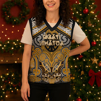 Aotearoa Iwi Ngati Whatua Personalised Christmas Knitted V-Neck Vest Maori Kowhaiwhai Pattern